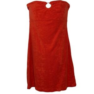 Forever 21 Women Orange Terry Cloth Strapless Ring Detail Knit Dress Size S